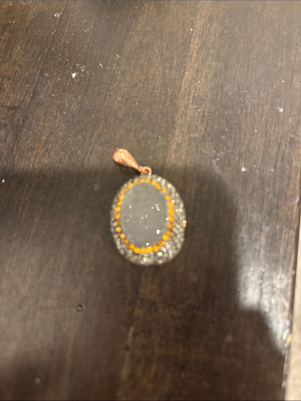 Othr Oval Druzy Pendant Necklace - White and Yellow-Gold
